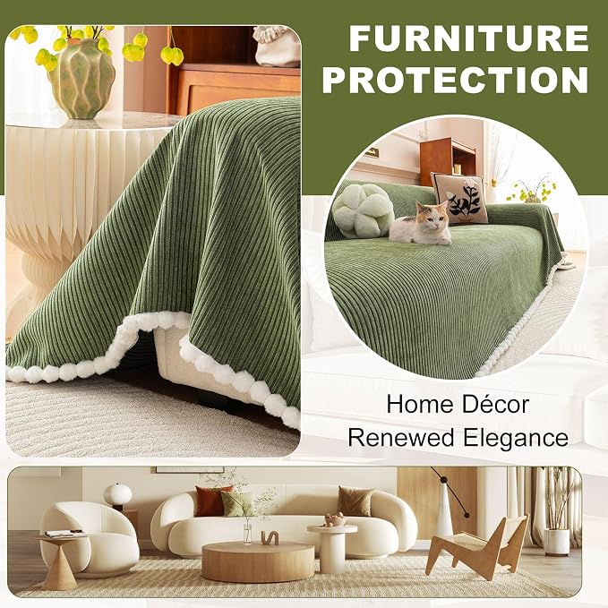 ROOMLIFE Boho Couch Covers for Sofa Washable for 3 Cushion Couch Chenille | Furniture Protector Sofa Couch Cover for Dogs, Soft Breathable Sofa Slipcover, Couch Throw Blankets with Tassels 71''X134'' - Image 4