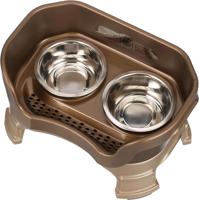 Neater Feeder Deluxe Mess-Proof Elevated Dog Bowls for Small Dogs (Up to 19 lbs), 2 Height Adjustable (6” & 7.5”) No-Spill Raised Dog Bowl Stand, Stainless Steel Food Bowl Set, Made in USA, Bronze - Image 8