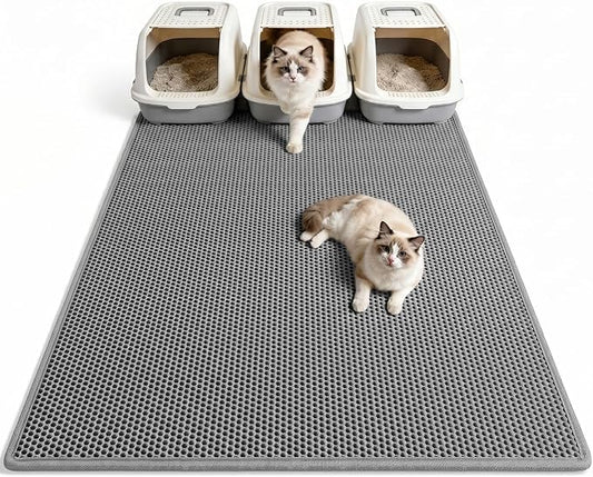 Pieviev Cat Litter Box Mat, Double-Layer Urineproof Design, 47" x 36" Gray | Honeycomb Litter Trapping Mat Captures Scattered Particles to Stop Tracking, Waterproof Base Protects Floors, Easy to Clean by Pieviev