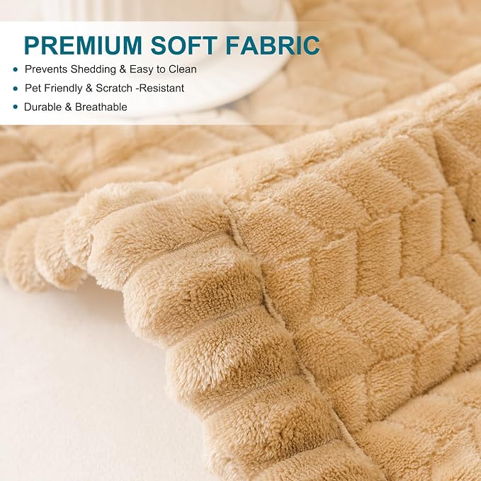 KRFOONN Couch Cover for Dogs Washable Sofa Covers for 3 Cushion Non-Slip Fuzzy Couch Cushion Covers Sofa Slipcovers Couches Furniture Protector with Elastic Straps for Dogs Pets Mat(Khaki,27.6" x 59") - Image 3