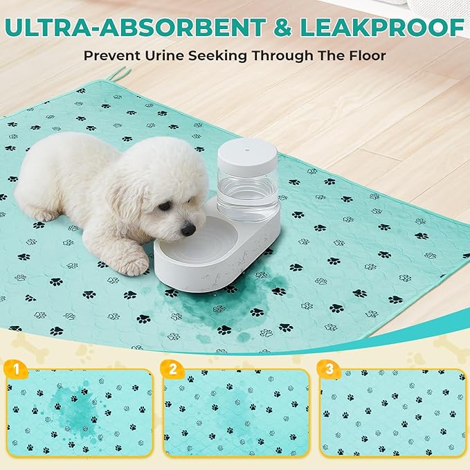 Fostanfly Washable Pee Pads for Dogs, Leak-Proof, 54"x54"-2 Pack, Green | Ultra-Absorbent, Waterproof, Non-Slip, Large Reusable Pee Pads for Puppy Potty Training, Crate and Playpen with 8 Tie Straps - Image 3