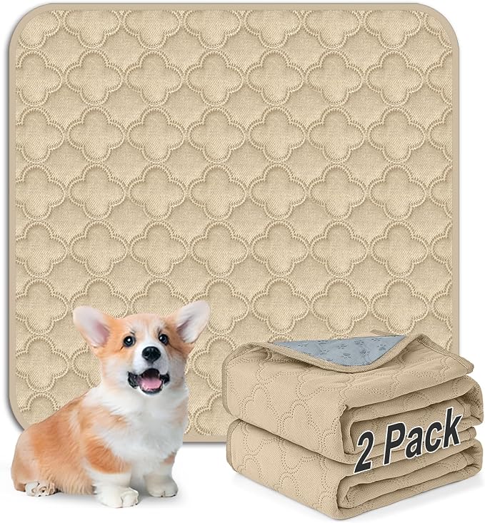FunFurry Washable Pee Pads for Dogs - 2 Pack Reusable Waterproof Puppy Training Pads, Super Absorbent with Dog Paw Shape Non-Slip Backing (Cream, 24" X 24" - 2 Pack) by FUNUPFURRYLIFE
