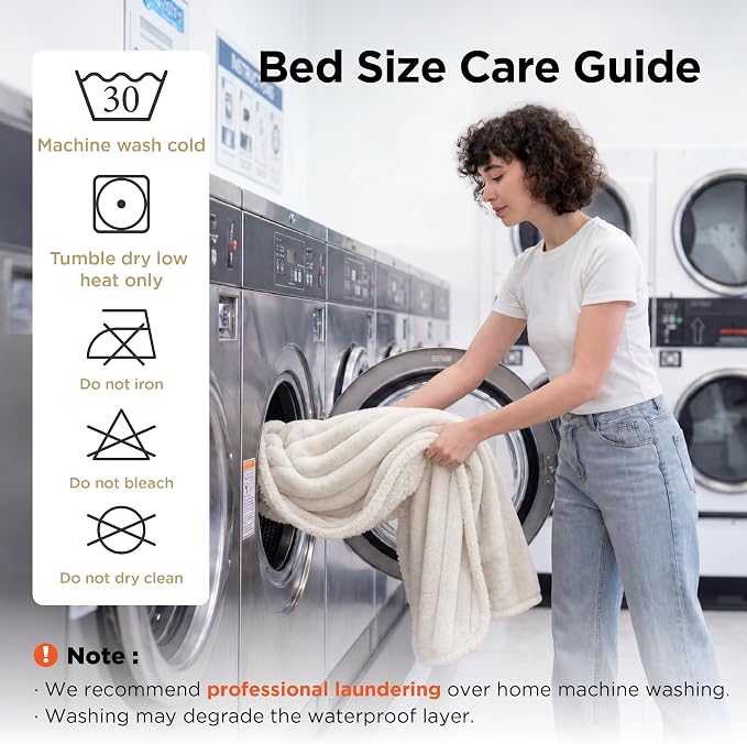 Bedsure ComfyFleece™ Waterproof Blanket for Bed, Twin（60"x80"） Cream | Soft Plush Couch Bed Cover Corduroy Fleece for Furniture Protector, Cozy Calming Reversible Dog Blankets for Large Dogs Pet - Image 6