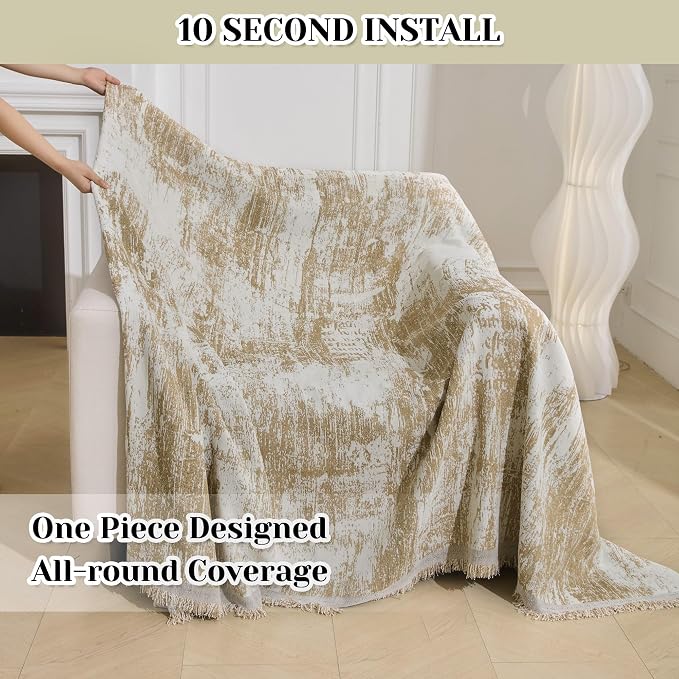 MEETSKY Small Couch Cover Oversized Recliner Covers Washable Armchair Sofa Cover for Dog, Chenille Khaki Abstract Geometric Jacquard Sofa Throw Cover Durable Modern Single Sofa Slipcovers, 71" X 91" - Image 5