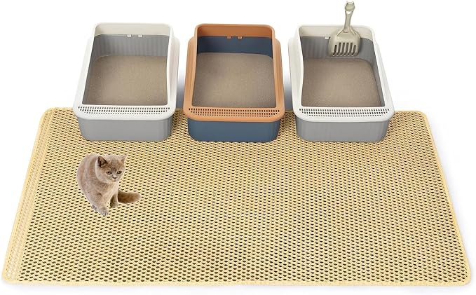 XXL Cat Litter Mat Litter Trapping Mat, Litter Mats Extra Large Easy Clean | 2-Layer Honeycomb Litter Rug with 1.2cm Sifting Holes to Less Mess, Waterproof, Keeps Floor Clean.Mengbu(Khaki:47"x36") by Unknown