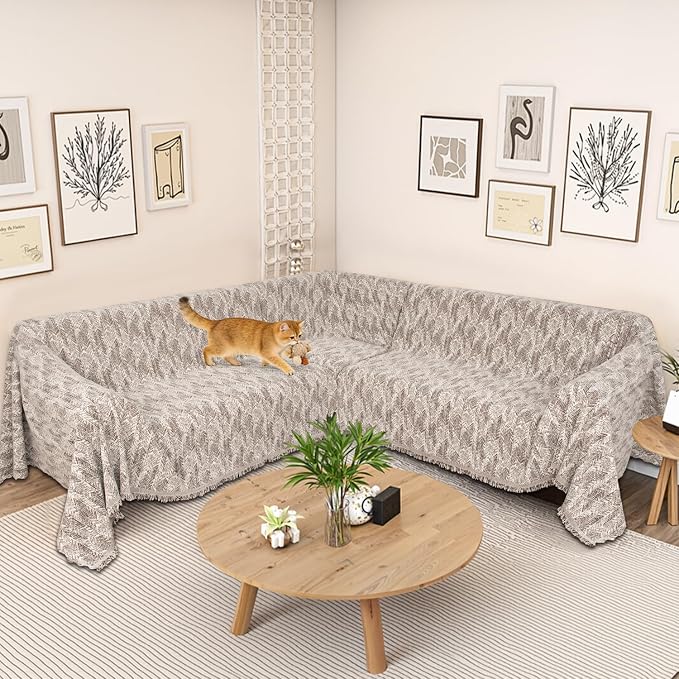 1OO% Waterproof Sectional Couch Covers for Dogs L Shaped Corner Sofa Cover Washable Chenille Sofa Slipcovers Blanket Modern Jacquard Pet Furniture Protector (91"x252", Coffee Wave) - Image 6