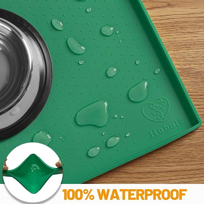 Hubulk Dog Feeding Mat,100% Waterproof Food Grade Silicone Pet Food and Water Bowl Placemat,Dishwasher, High Raised Edge to Prevent Spills,Nonslip Tray to Stop Messes on Floor（28"x18"x0.8",Hunter ） - Image 5