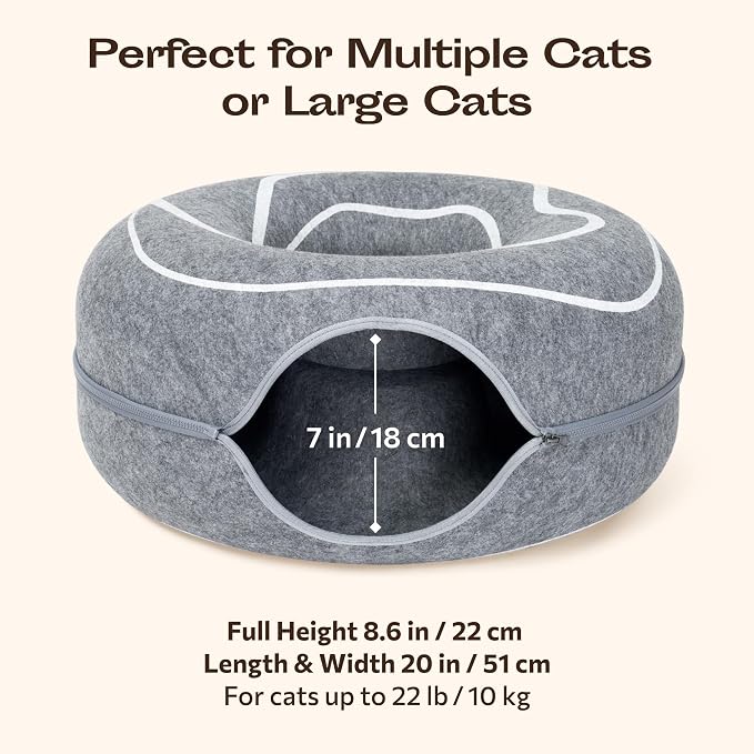 Peekaboo Cat Cave Donut - Cat Tunnel Bed for Indoor Cats – Cute Patterns Hideaway for Multiple & Large Cats, Scratch-Resistant (Dark Gray) - Image 7