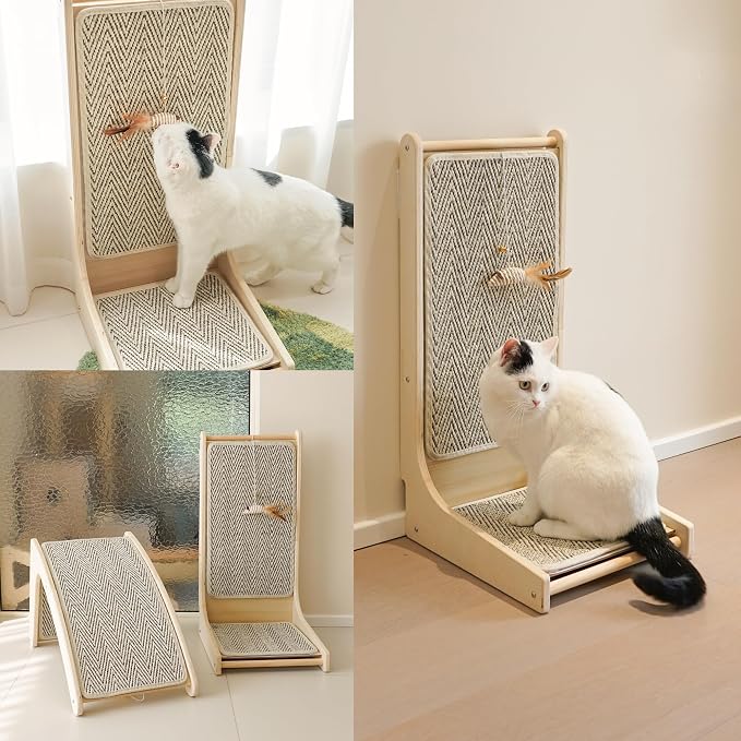PETKARAY Cat Scratcher, Sisal Cat Scratch Pad, L Shape Scratching Board for Indoor Kitty, Floor Mounted Scratcher with Mouse Toy Catnip - Image 6