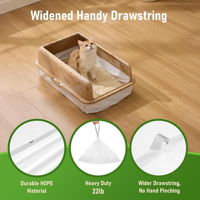 ZOMISIA Cat Litter Box Liner XXL - 15 Count 47" x 24" Jumbo Litter Bags | Cat Litter Pan Liners with Drawstring, Extra Thick, Tear Resistant Heavy Duty, Easy Clean up for Litter Tray, Unscented - Image 4