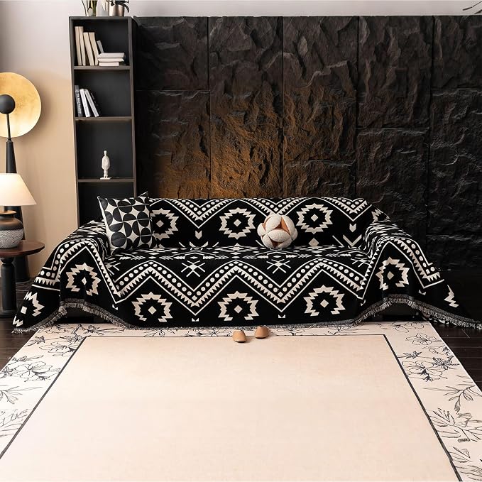 VClife Extra Large Couch Cover for Oversize Sofa Bohemian Sofa Slipcover, Aztec Geometric Chenille Sofa Cover Washable White Black Tribal Pattern Couch Protector Futon Cover 71" X 150" - Image 7