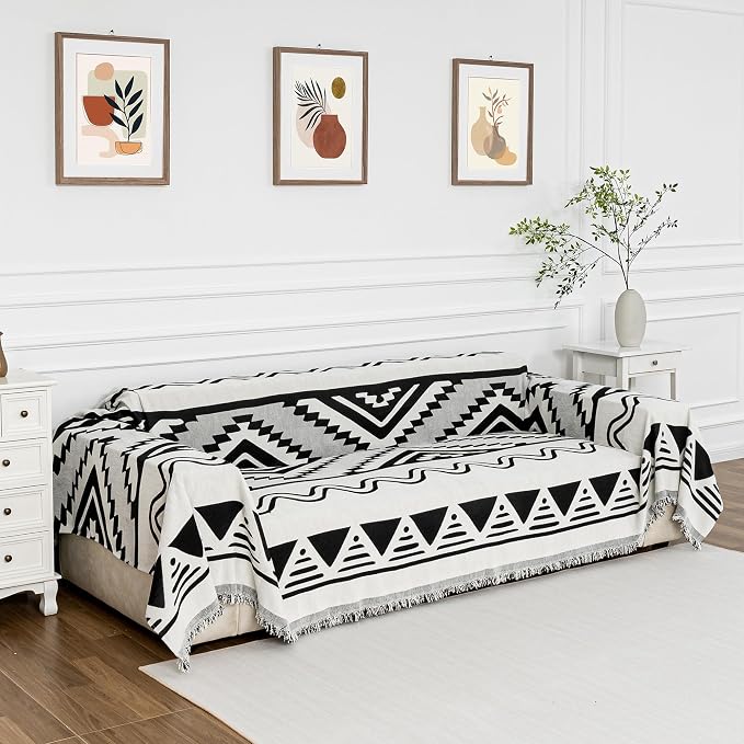 MYSKY HOME Boho Couch Cover for Dogs Washable Black Rhombic Couch Sofa Protector Cats Pets Friendly Chenille Geometric Sofa Covers Soft Durable Farmhouse Sofa Slipcovers, 71" X102" - Image 2