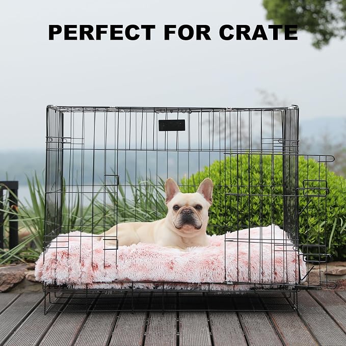 Bedfolks Waterproof Crate Bed for Dogs, Plush Kennel Pad with Removable Washable Cover, Faux Fur, Large (35"x23"), Pink - Image 3