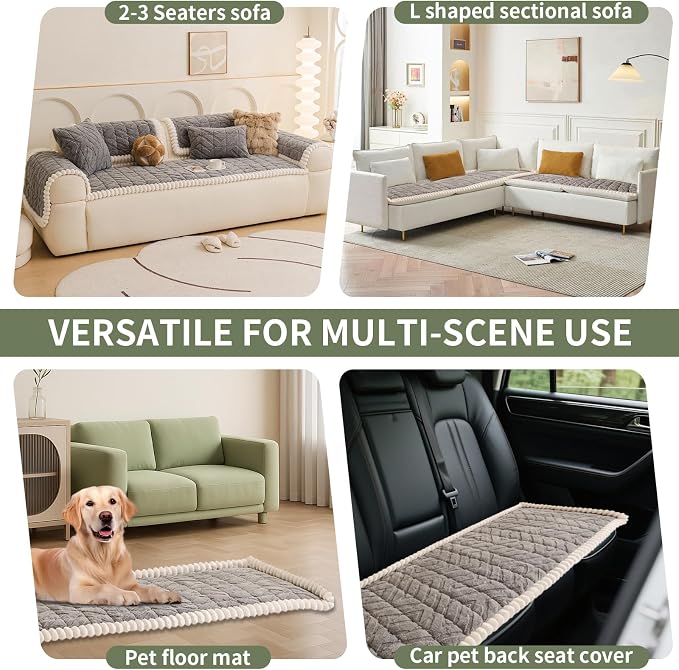 STACYPIK Non Slip Thickened Gray Sofa Cover for Dogs, Arm Headrest Cover Washable, Fuzzy Plush Slipcovers Couch Protector for 2 Cushion, Pet-Friendly Herringbone Pattern Couch Bed Mat Cover-35.4X63IN - Image 4