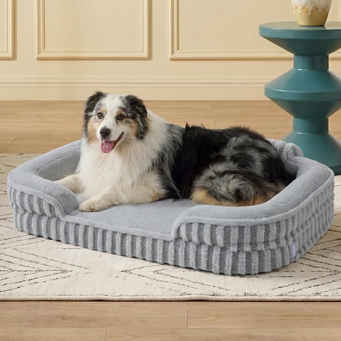 LE SURE Cute Cozy High Back Orthopedic XL Dog Bed with Sides,42" Grey | Waterproof Pet Bed with Sides, Aesthetic Comfy Egg-Crate Foam Pet Couch Sofa, Removable Washable Cover, Non-Slip Bottom by Lesure