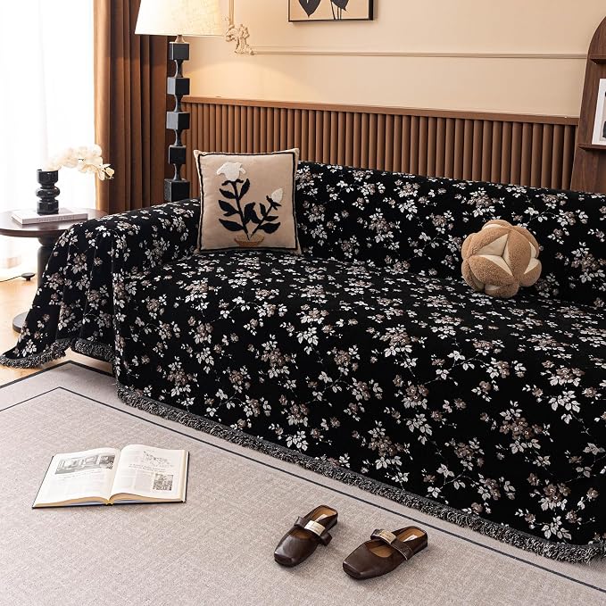 ROOMLIFE Couch Cover 3 Cushion Sofa, Washable Non Slip Furniture Sofa Protector Cover, Soft Chenille Sofa Slipcovers Sectional L Shape Dogs Couch Cover Throw Blanket with Tassels 71''X118'' - Image 4