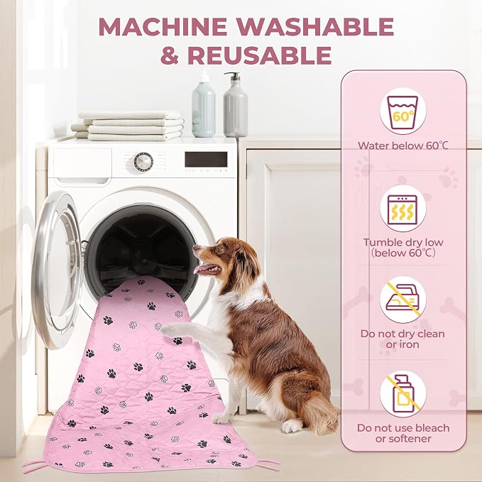 Fostanfly Washable Dog Pee Pads, Ultra-Absorbent, 31"x36"-2 Pack, Pink | Leak-Proof, Waterproof, Non-Slip, Large Reusable Pee Pads for Puppy Potty Training, Crate and Playpen with 8 Tie Straps - Image 4