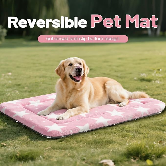 Dog Bed Mat, Reversible Crate Pad & Durable Dog Bed - Machine Washable Kennel Mat with Ultra Soft for Large Dogs (Big&Small Stars Pink, 35" L*23" W*1.5" Th) - Image 6
