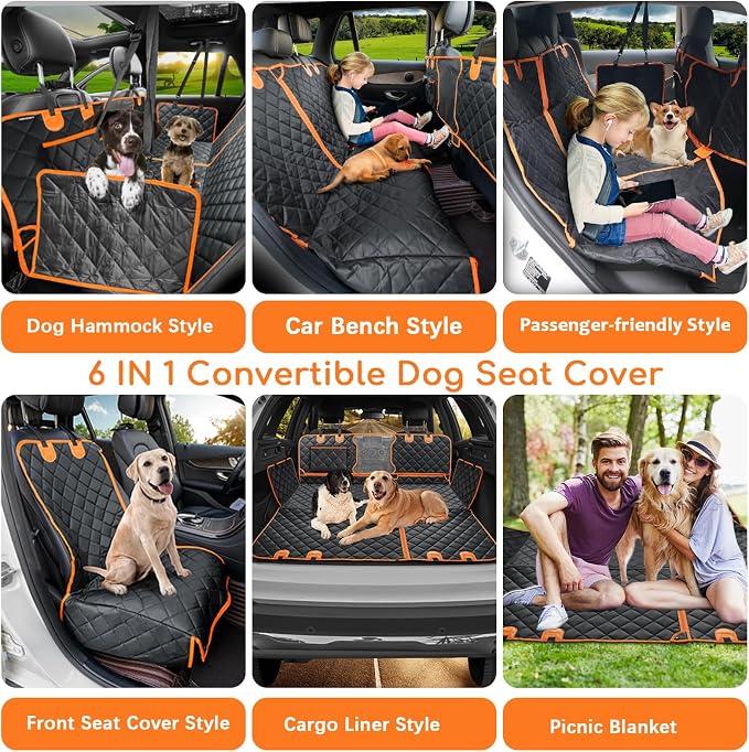 URPOWER 6-in-1 Dog Car Seat Cover for Back Seat, Waterproof Dog Car Hammock with Mesh Window, Non-Slip Pet Backseat Protector for Cars, Trucks and SUVs - Image 2