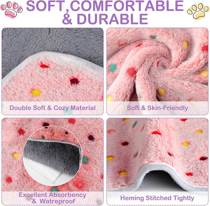 Tudomro 8 Pcs Absorbent Guinea Pig Blankets Washable Small Animal Fleece Bedding Cage Liners Reusable Pet Sleep Mat Pad Cover for Ferret Chinchilla Furniture Protection(Dot,16 x 24 Inch) - Image 3