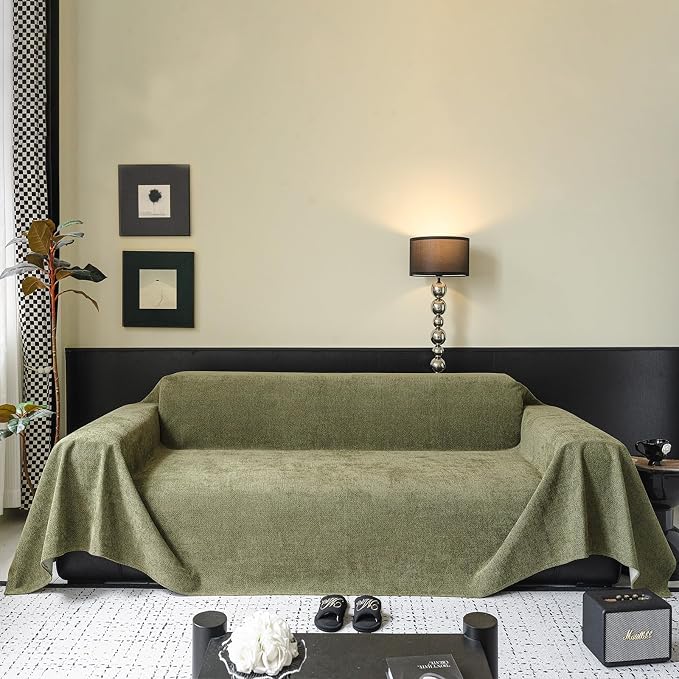 ROOMLIFE Non Slip Waterproof Couch Cover Sofa Covers for 3 Cushion Couch Washable, Furniture Protector Sofa Couch Cover for Dogs, Soft Sofa Slipcover, Couch Throw Blankets (Green 71''X118'') - Image 5
