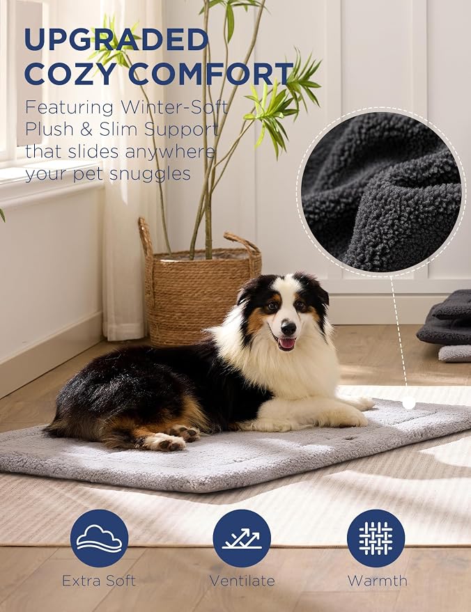 Joydeco Low Profile Dog Crate Mat Reversible Bed Pad, Washable Dog Pad Mat with Ultra Soft Fleece, Compact Design Kennel Beds Mats for Extra-Large Medium Small Pets, 41" x 28" Dark Gray - Image 2