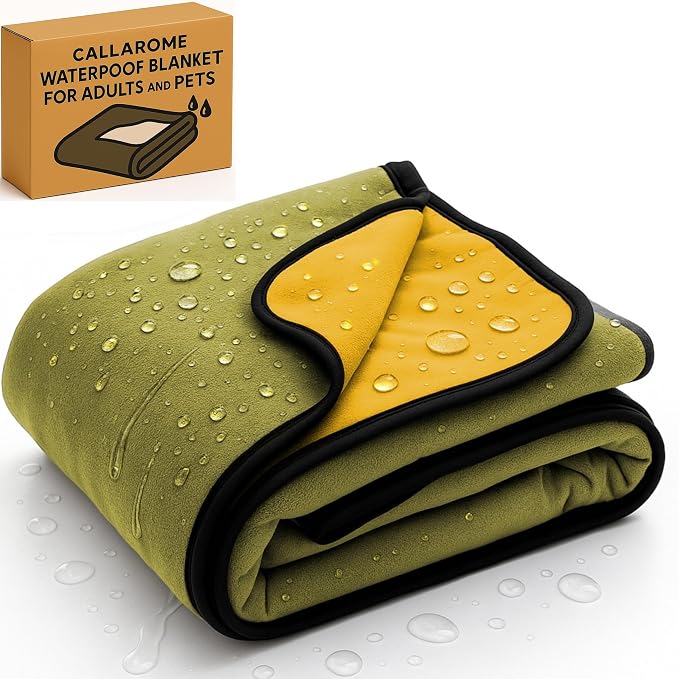 Waterproof Blanket for Bed & Couch Protection, Khaki/Ochre, 80"x90" | High-Density Heavy-Duty Material – Ultra-Soft & Durable Soft Fleece, Leakproof, Reversible, Silent No-Crinkle Design by Callarome