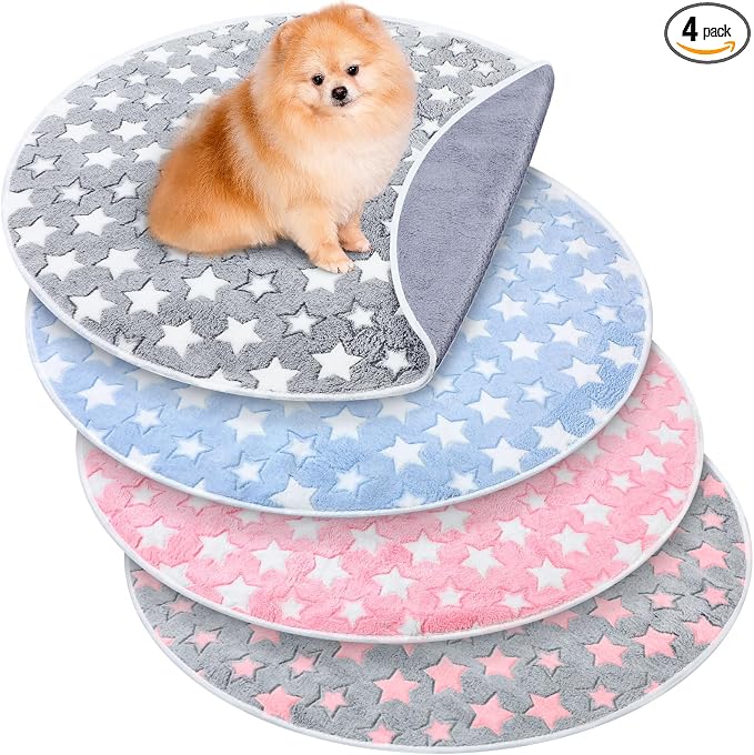 Hahafelt 4 Pcs Round Whelping Pee Pads Washable for Dogs Waterproof Pet Training Mats Reusable Puppy Whelping Pads Non Slip Cat Dog Bed Mat for Crate Kennel(Large Star,32 Inches) by Hahafelt