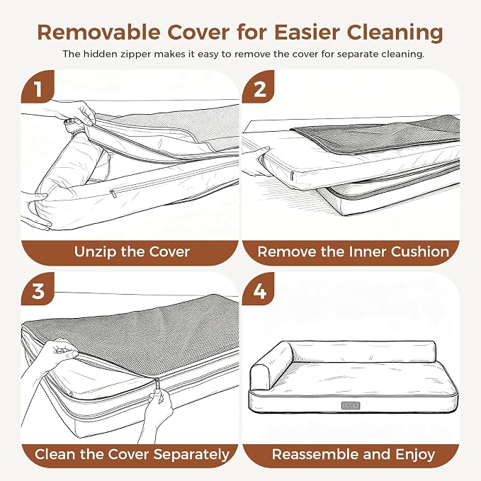 Outdoor Waterproof Dog Bed for Small Dogs, Egg Crate Foam Crate Pad with Raised Bolster, Removable Washable Leather-Look Cover, Non-Slip Bottom, Brown, for Dogs Up to 20 in. Long - Image 7