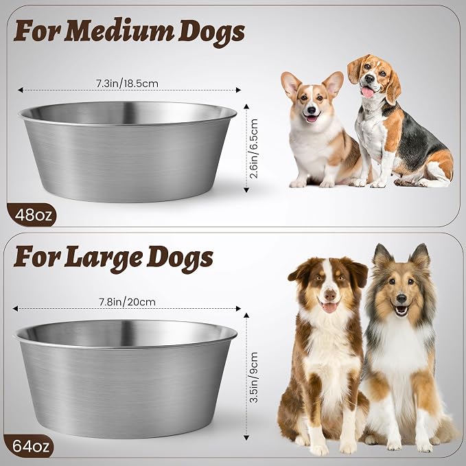 Heavy-Duty Stainless Steel Dog Bowl - Food Grade 304, Rustproof & BPA Free - Easy to Clean, Dishwasher Safe -Large (64oz, 8 Cups) Sizes for Dogs 80-110lbs - Image 2