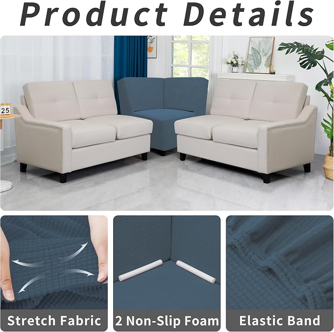 Easy-Going Stretch Soft Sectional Corner Sofa Couch Slipcover Bluestone | 1-Piece Sofa Cover Furniture Protector with Bottom For Kids, Pet, Spandex Jacquard Machine Washable for Living Room - Image 4