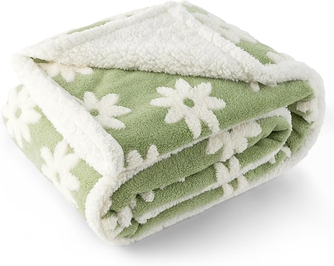 LE SURE Waterproof Blanket for Bed Cute Cozy 3D Jacquard, Twin（60x80） | Dog Blankets for Large Dogs, Pet Aesthetic Gift, Warm Soft Sherpa Throw, Reversible Couch Protector, Flower Garden Green - Image 8