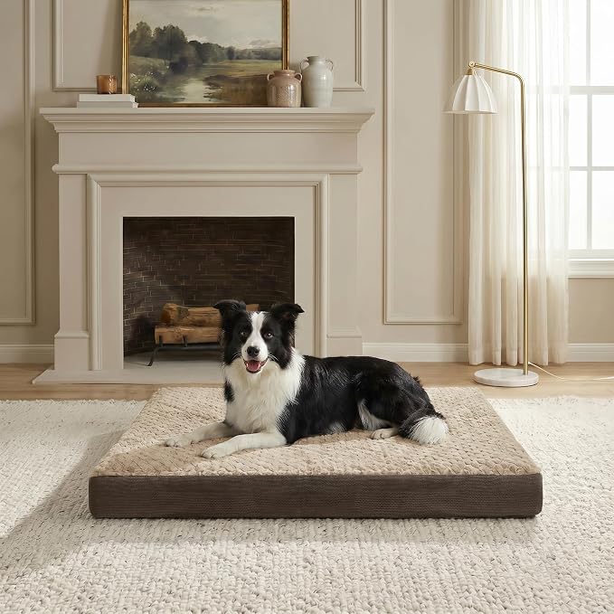 37" Indestructible Dog Bed for Large Dogs – Chew-Proof Pet Mat with Double-Sided Plush & Waterproof Liner, Tough Crate Mat with Egg-Crate Foam Support, Indoor & Outdoor Use, Brown by Sytopia