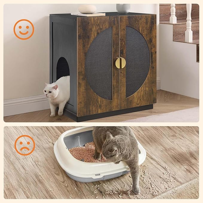 unipaws Tall Cat Litter Box Enclosure for Tall or Top Entry Litter Box | Hidden Litter Box Cover with Shelves, Kitty Enclosed Litter Box Cabinet, Cat Box Furniture - Image 5