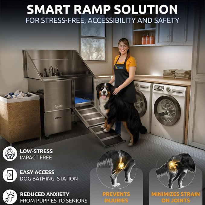 KANIS Professional Dog Washing Station 304 Stainless Steel Pet Wash Sink | Grooming Bathtub w/Shower, Floor Grates and Storage for Large, Medium & Small Pets - Image 3