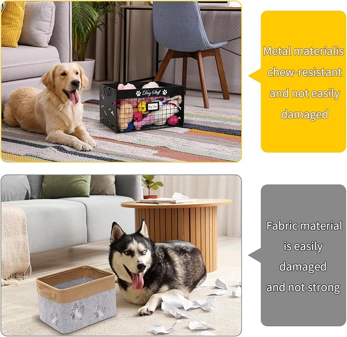 Bfttlity Dog Toy Basket Large Metal Toy Box Storage for Dogs Toys, Black | Dog Toy Bin with Handles for Living Room Storage Dogs Chew Pets Toys, Blankets, Clothes, Food - Image 5