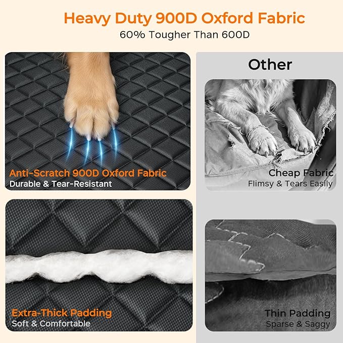 URPOWER 900D Heavy Duty Dog Seat Cover for Back Seat, Waterproof Hammock | 60% Tougher than 600D Oxford, Side Flaps with Zippers, Scratch Resistant, Non-Slip, Machine Washable, Fits Cars & SUVs - Image 2