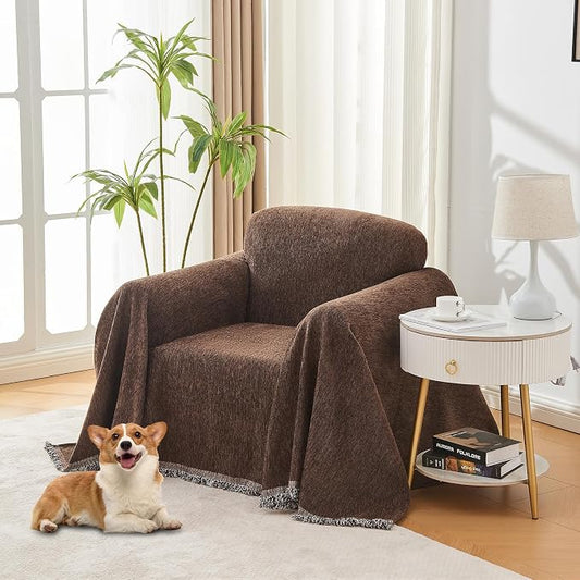 Chair Cover for Washable Sectional Couch Covers, Chair(71"x91"), Coffee | Couch Covers Protector with Tassel Sofa Slipcover for Pet & Kid Friendly by LuxshareHome