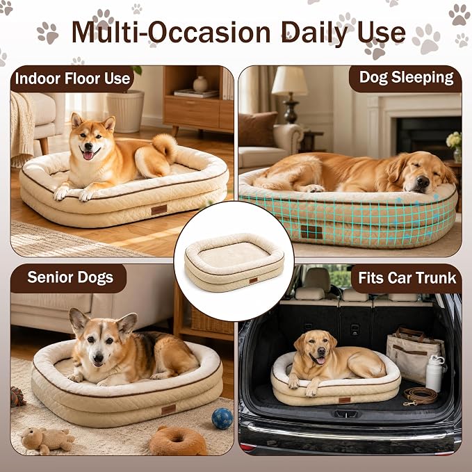Large Dog Bed Washable with Cover Orthopedic Dog Beds Large Sized Dog with Memory and Egg Crate Foam Waterproof Pet Bed Includes Reusable Potty Pad (Beige, Large) - Image 4