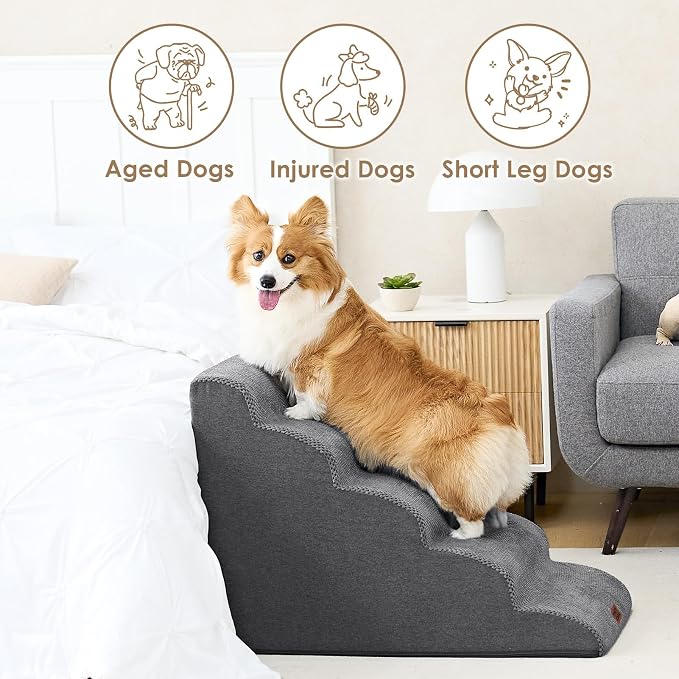 EHEYCIGA Curved Dog Stairs Ramp for High Beds 22.6" H, 5-Step Dog Steps for Small Dogs and Cats, Pet Stairs for High Bed Climbing, Non-Slip Balanced Pet Step Indoor, Grey - Image 4