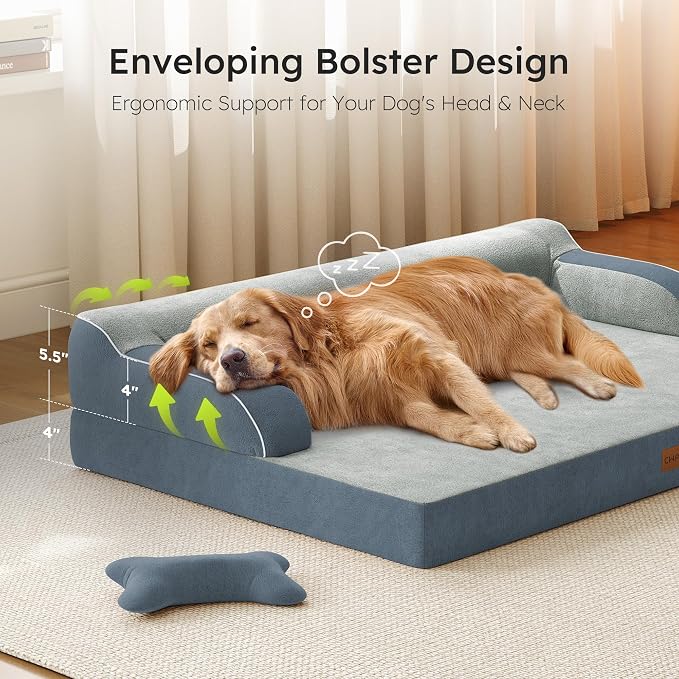 CWAWZ XL Plus Orthopedic Dog Bed, Big Dog Bed for Large Sized Dogs, Dual-Sided Pet Cooling Beds with Memory Foam Washable Cover Nonslip Bottom, Waterproof Pet Couch with Bolster, Dark Grey - Image 4