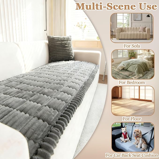 Couch Cover for Dogs, Non Slip Washable Sofa Protector Pet Friendly | Dark Gray Fuzzy For 3 Cushion Couch, Protector for All Sofas (27.6" x 70.9") - Image 5