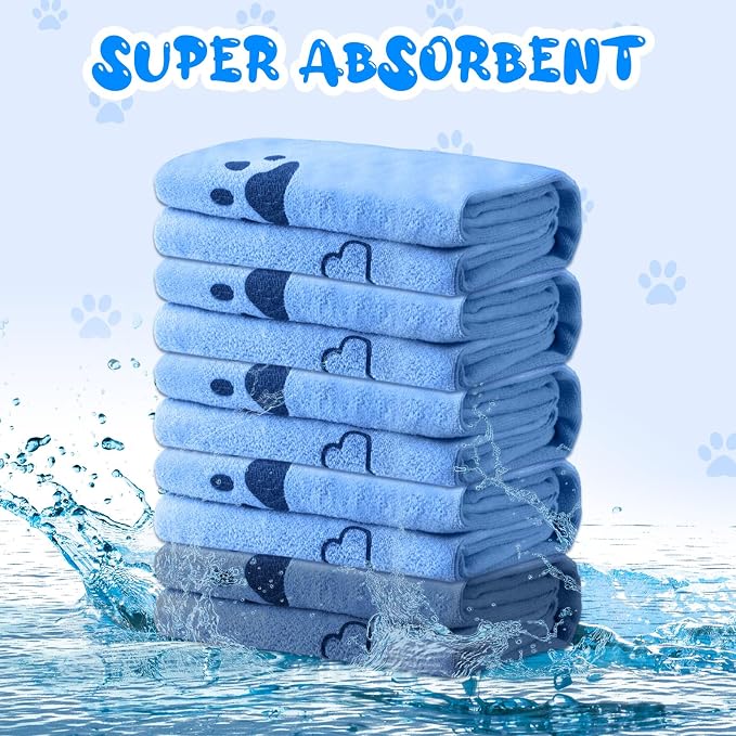 Tatuo 12 Pcs Dog Grooming Towels 28 x 55 Inch Microfiber Drying Pet Bath Towels Dog Absorbent Towel Quick Drying Puppy Bathing Supplies for Small Medium Large Puppy Cat(Blue,Paw, Bone) - Image 4