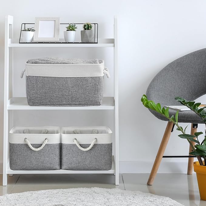 TheWarmHome Storage Basket for Organizing - 15.7x11.8x8.2 inch Large 3 Pack Collapsible Storage Bins for Shelves, Fabric Storage Cubes for Gift Closet Linen Organization (White & Grey) - Image 7