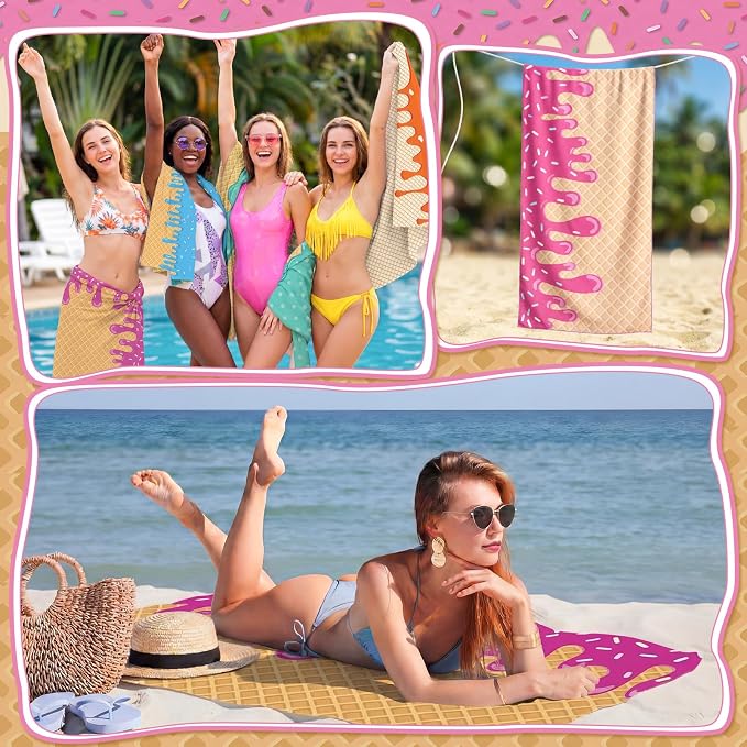 Redbaker 16 Packs 28 x 59 Inches Oversized Ice Cream Beach Towel Bulk Extra Large Pool Towels Set Microfiber Quick Dry Swim Towel Blanket for Women Men Adult Bath Travel(Colorful) - Image 5