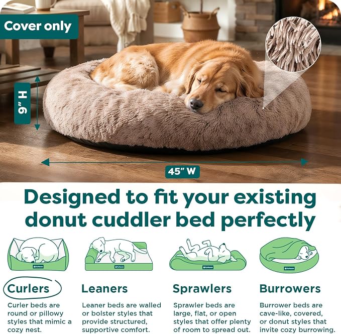 FurHaven Replacement Dog Bed Cover, Long Faux Fur for Calming Cuddlers, Machine Washable, Customizable Filling, Jumbo XL, Faux Fur, Taupe - Image 3