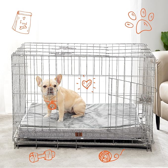 EHEYCIGA Large Washable Dog Crate Bed with Memory Foam, 35x23Inch, Grey | High Density Egg Crate Foam, Waterproof Liner, Removable Easy Clean Cover, Non-Slip Bottom, Fits Crate, Floor and Sofa - Image 8
