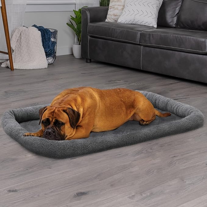 Furhaven Dog Bed for Large Dogs, 100% Washable, Sized to Fit Crates - Sherpa Fleece Bolster Crate Pad - Gray, Jumbo/XXL - Image 3