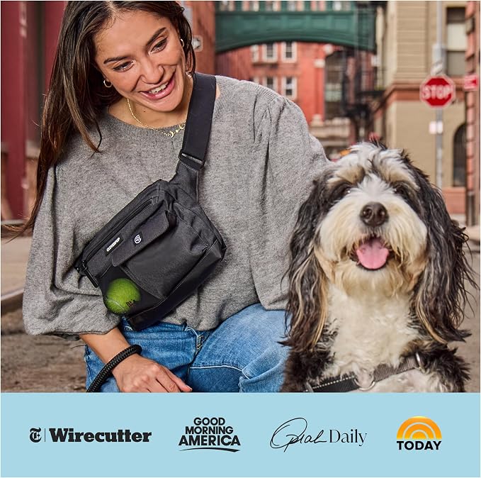 Cleverpup Walk & Train 2-in-1 Dog Walking Bag - Hands-Free Training Crossbody Sling & Fanny Pack with Treat Pouch, Poop Bag Holder, Phone Pockets - Adjustable Waist or Shoulder Strap - Checkerboard - Image 7