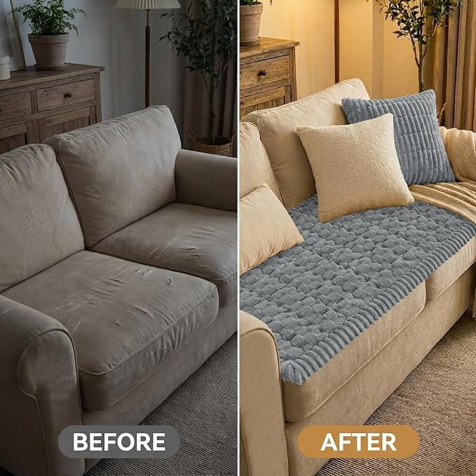 Smiry Non Slip Couch Covers for Dogs, Scratch Resistant Pet Sofa Protector | Machine Washable Soft Fuzzy Thick Furniture Cover for Sofa Loveseat Sectional Large Dogs, Grey, 35.4" x 88" - Image 7